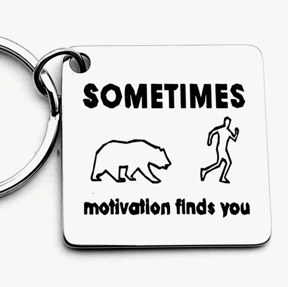 3/$25 Sometimes Motivation Finds You Bear Chase Stainless Steel Keychain NEW